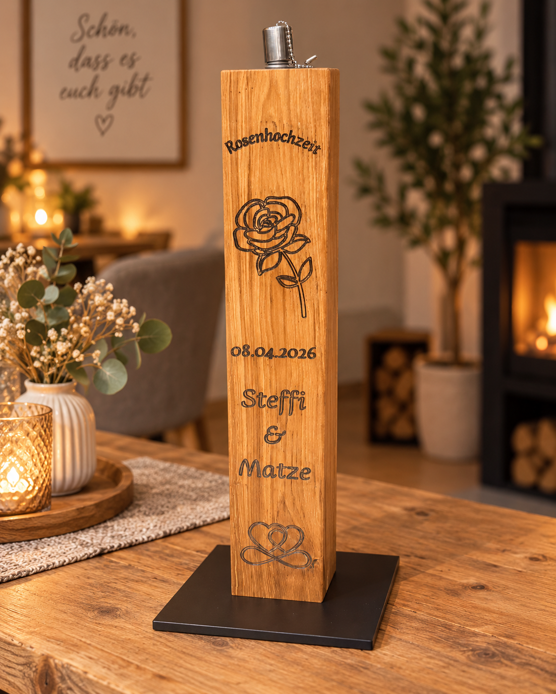 Personalisierte Gartenfackel aus Eiche 50 cm mit individueller Gravur
