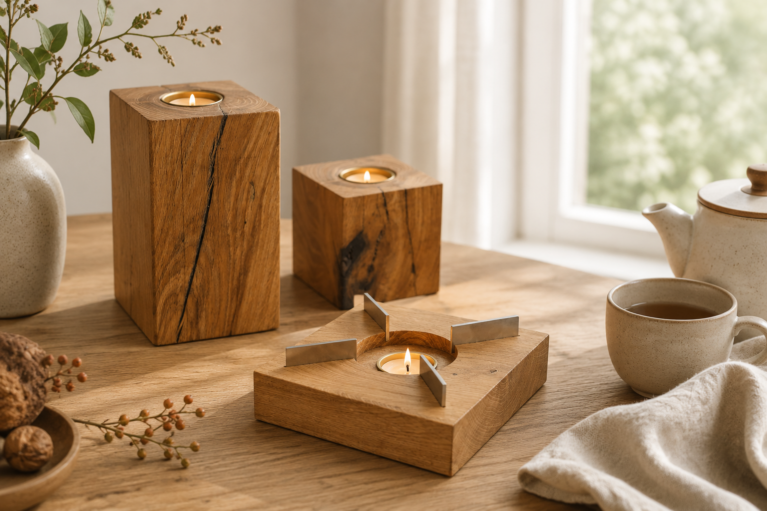 Kerzenhalter und Stövchen aus Holz