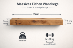 robustes Eichenwandregal massiv geölt 75cm