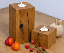 Teelichthalter aus Eiche 2er Set XL – 10 & 20 cm
