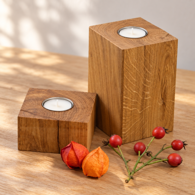 Teelichthalter aus Eiche 2er Set – 5 & 15 cm