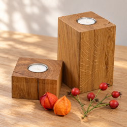 Teelichthalter aus Eiche 2er Set – 5 & 15 cm