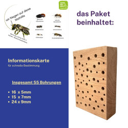 Insektenhotel Nisthilfe für Wildbienen – Massivholz Eiche, Perfekte Bohrungen
