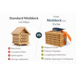 Nistblock für Wildbienen aus Eiche – Natürliche Nisthilfe mit 10 Fräsrillen